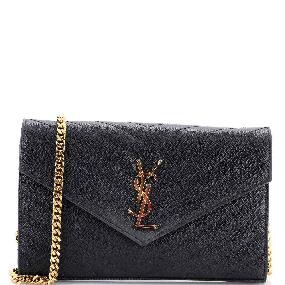 Saint Laurent Medium Classic Monogram Wallet on Chain Matelasse Chevron Leather